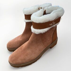 Kate Spade Boot Bailee Winter Bootie Suede Faux Fur Top Side Zip Womens 7.5